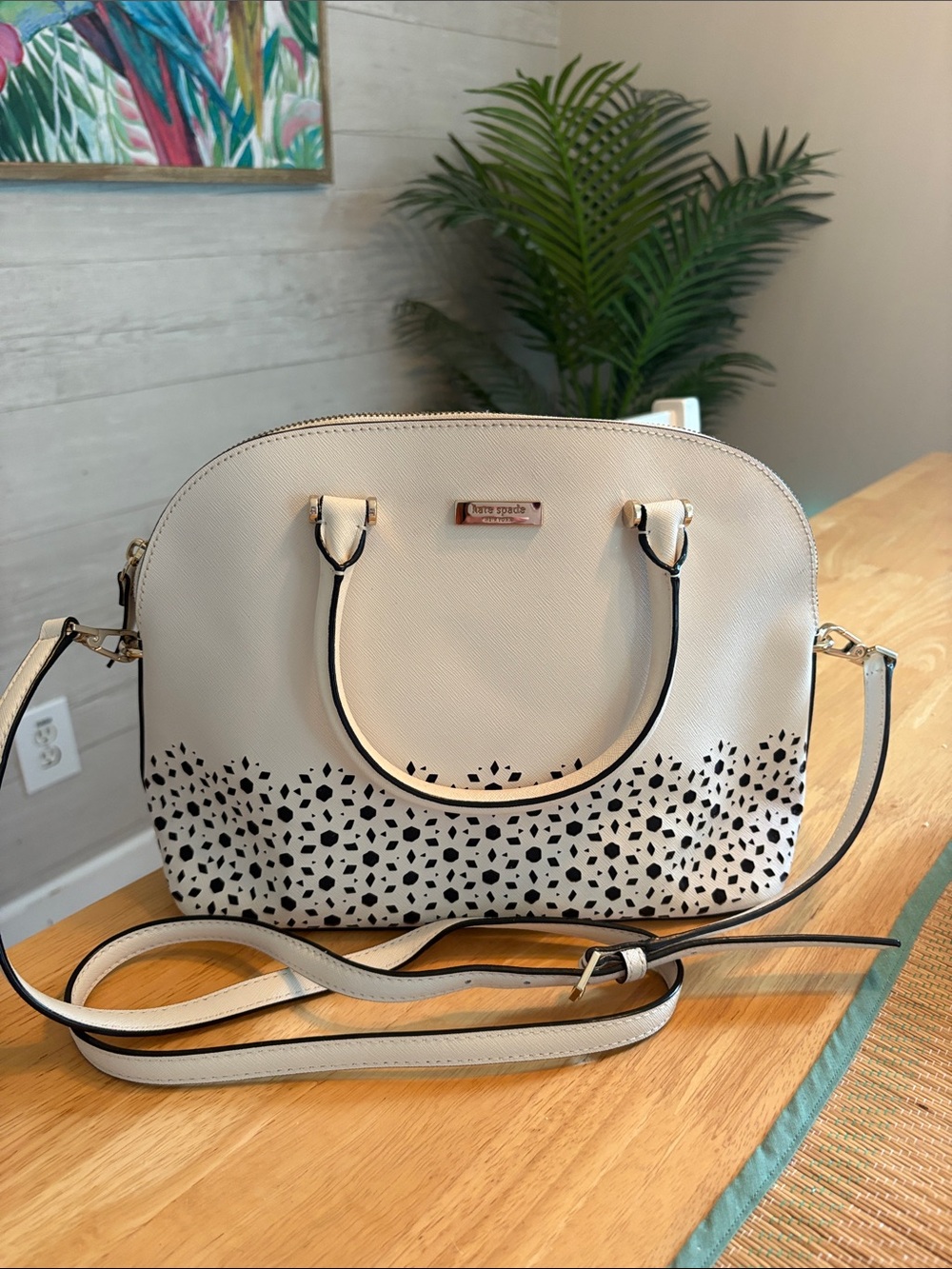 kate spade Cream and Black Perforated Dome Satchel
